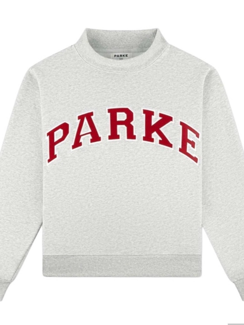 Parke Light Gray Crew Sweatshirt with Red Arch Logo